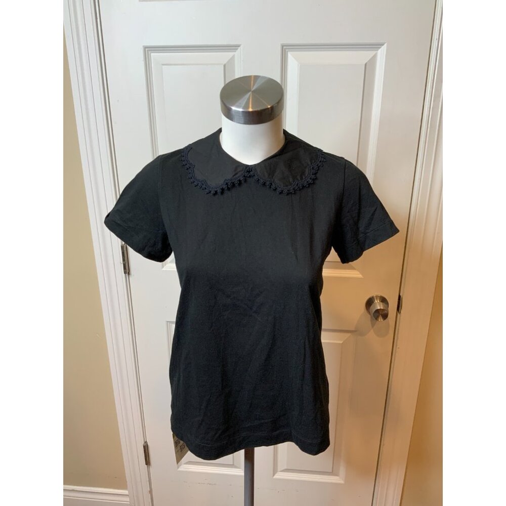 Comme Des Garcons tricot Black Short Sleeve Peter Pan Collar T-Shirt Lace Size S